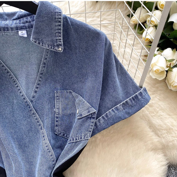 Mesh Pendulum Denim Patchwork Dress