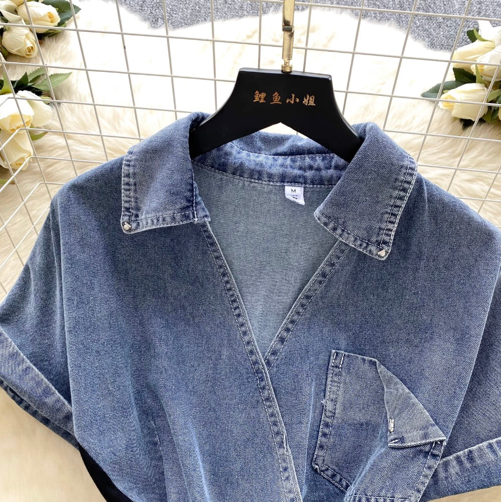 Mesh Pendulum Denim Patchwork Dress
