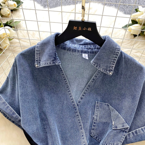 Mesh Pendulum Denim Patchwork Dress
