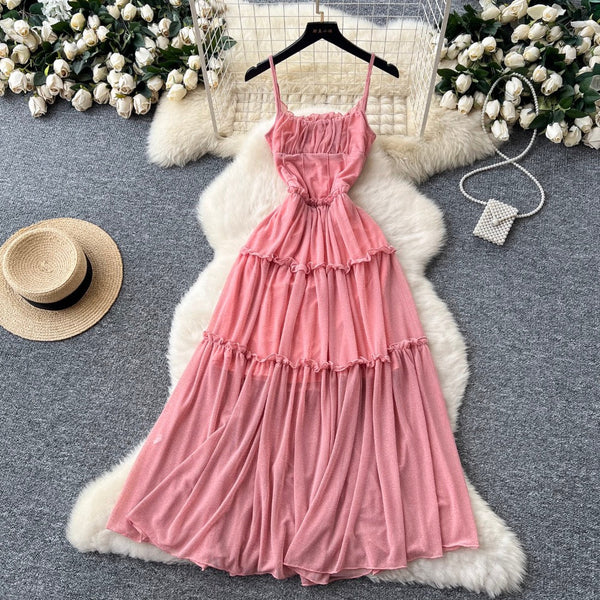 Draped Pink Chiffon Slip Dress