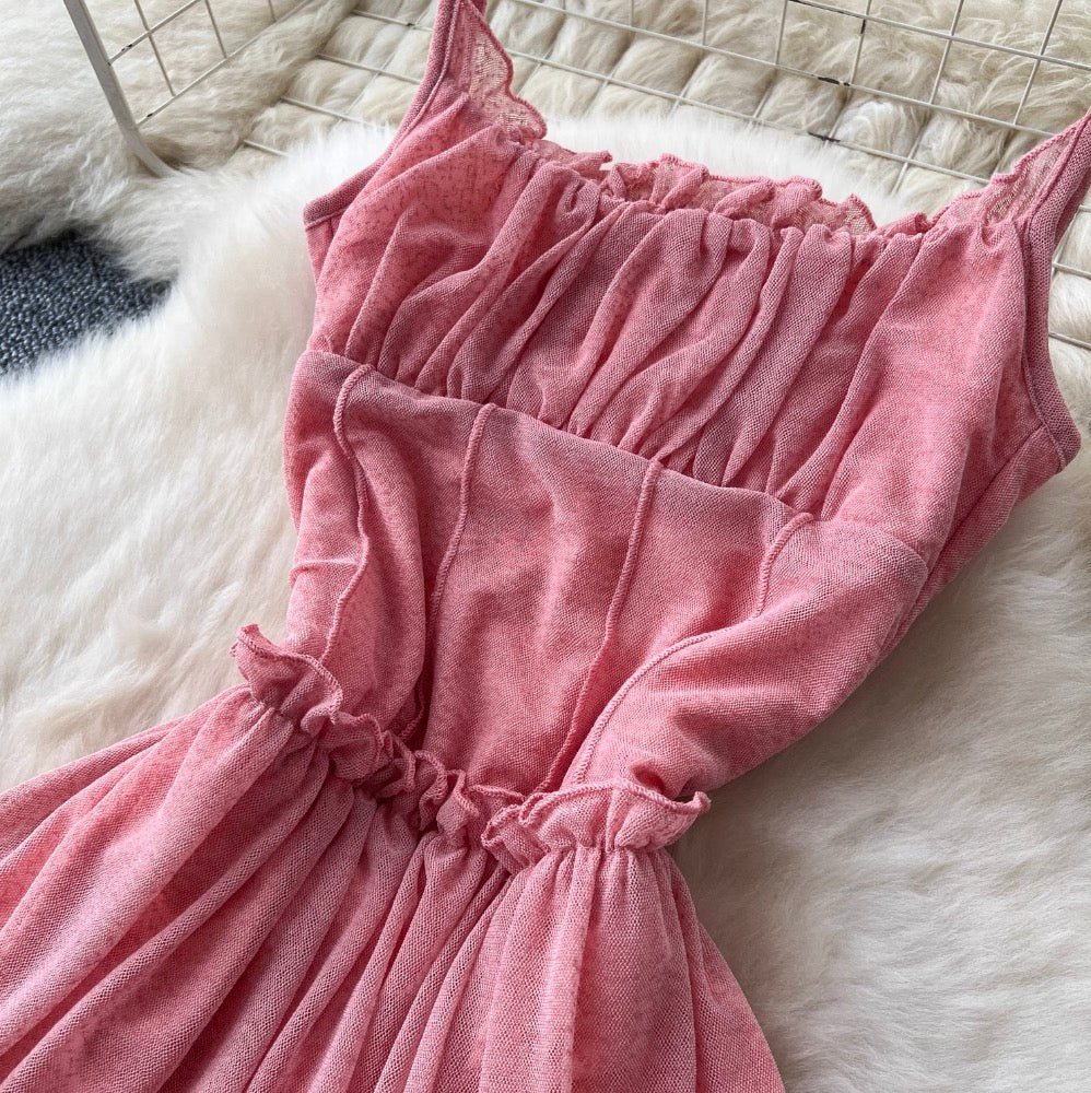 Draped Pink Chiffon Slip Dress