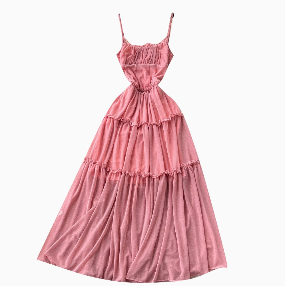 Draped Pink Chiffon Slip Dress
