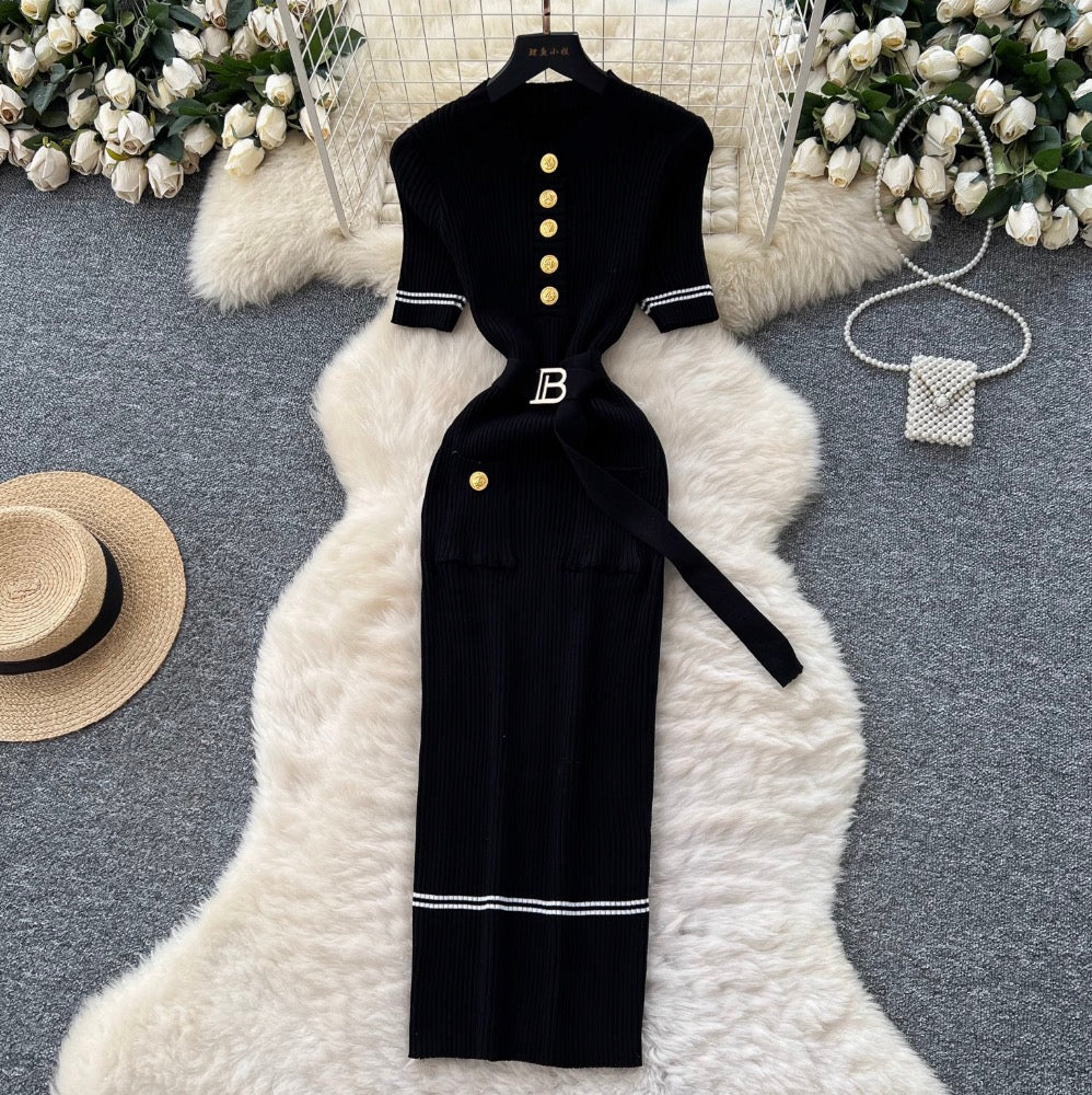 Premium Slim-fit Metal Button Knitted Dress