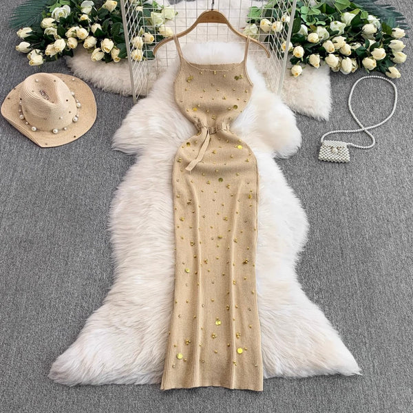 Chic Beaded Knitted Slip Dress