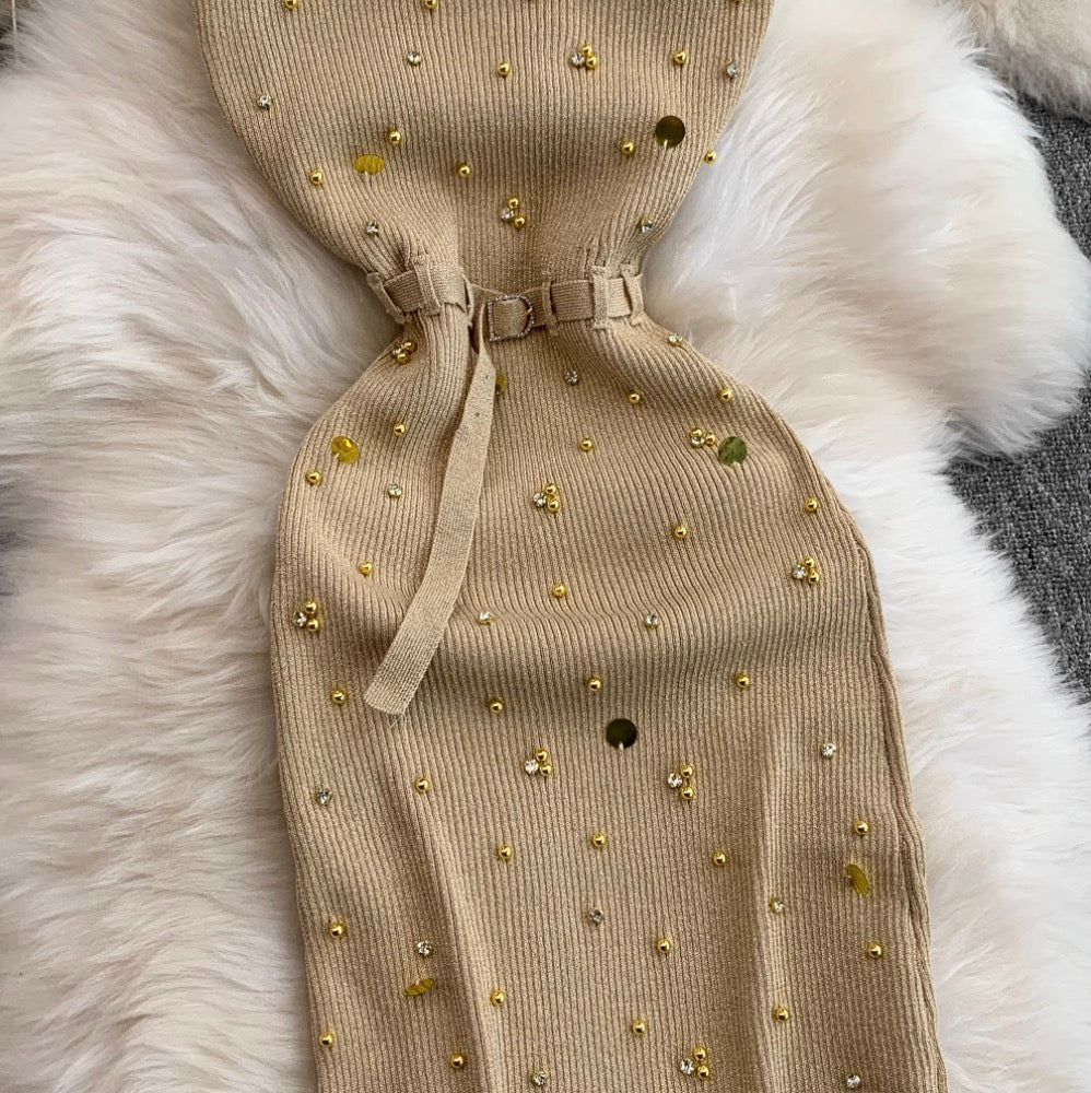 Chic Beaded Knitted Slip Dress