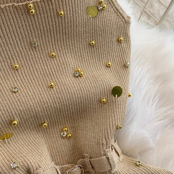 Chic Beaded Knitted Slip Dress
