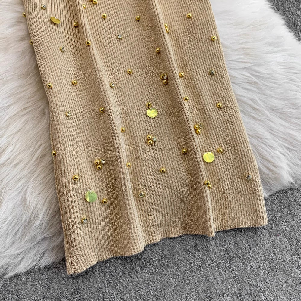 Chic Beaded Knitted Slip Dress