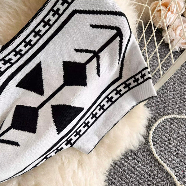 Premium V-neck Printed Knitted Dress