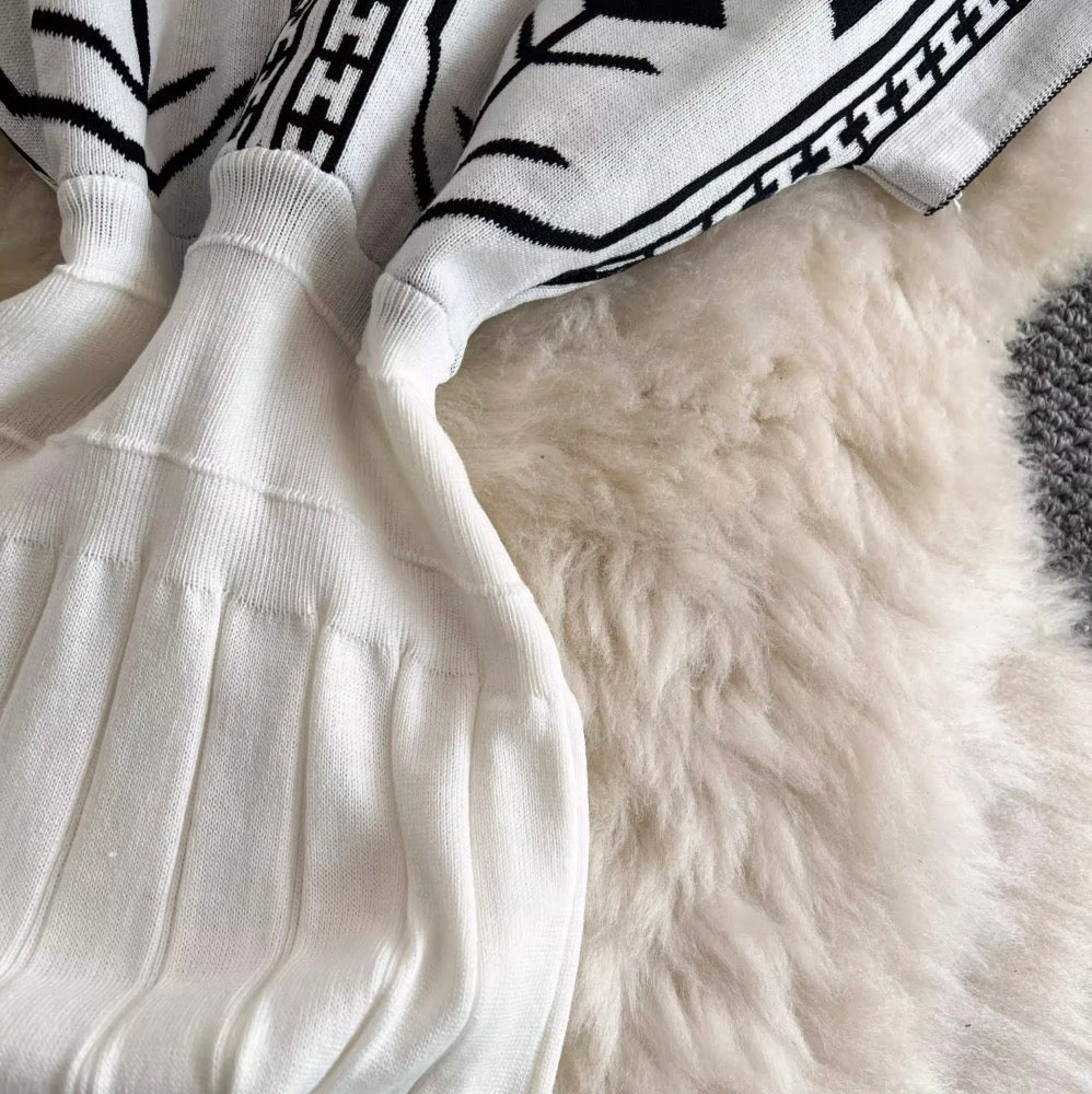 Premium V-neck Printed Knitted Dress