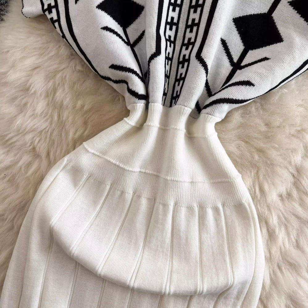 Premium V-neck Printed Knitted Dress
