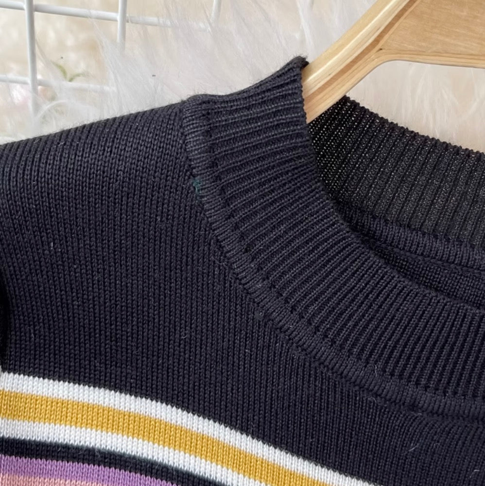 Sweetie Color-blocking Striped Knitted Dress
