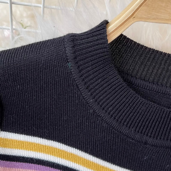 Sweetie Color-blocking Striped Knitted Dress