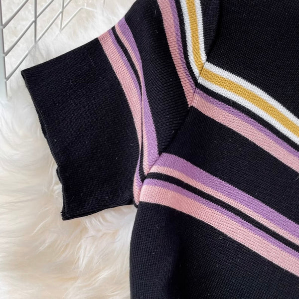 Sweetie Color-blocking Striped Knitted Dress
