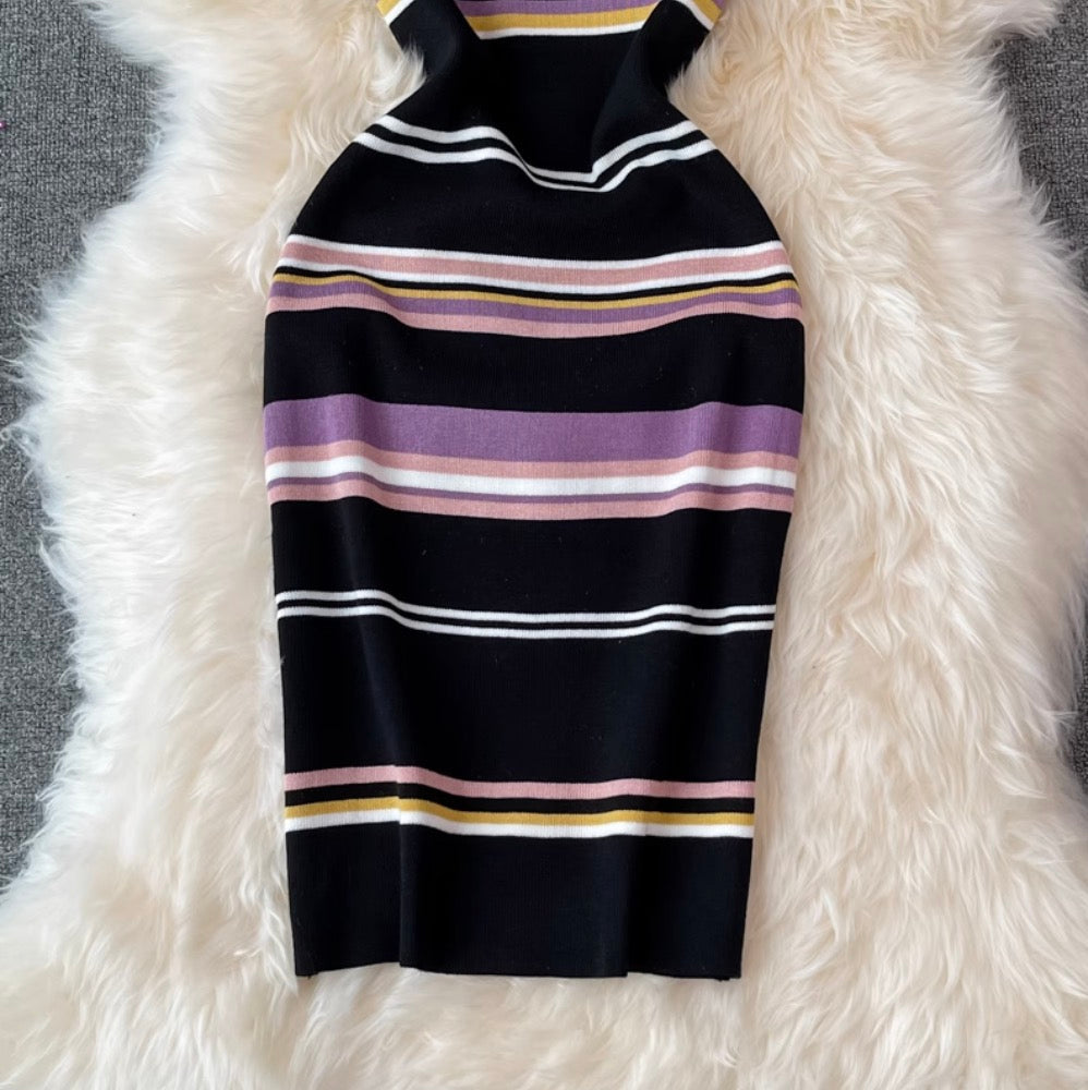 Sweetie Color-blocking Striped Knitted Dress