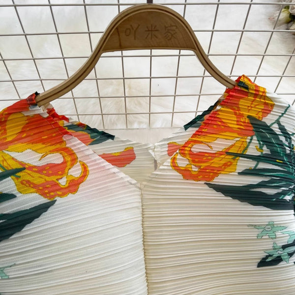 Bat Sleeve Pleated Printed Dress