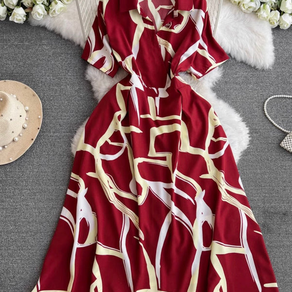 V-neck Printed Chiffon Shirt Dress