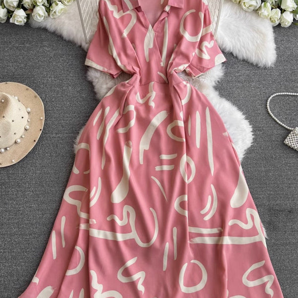 V-neck Printed Chiffon Shirt Dress