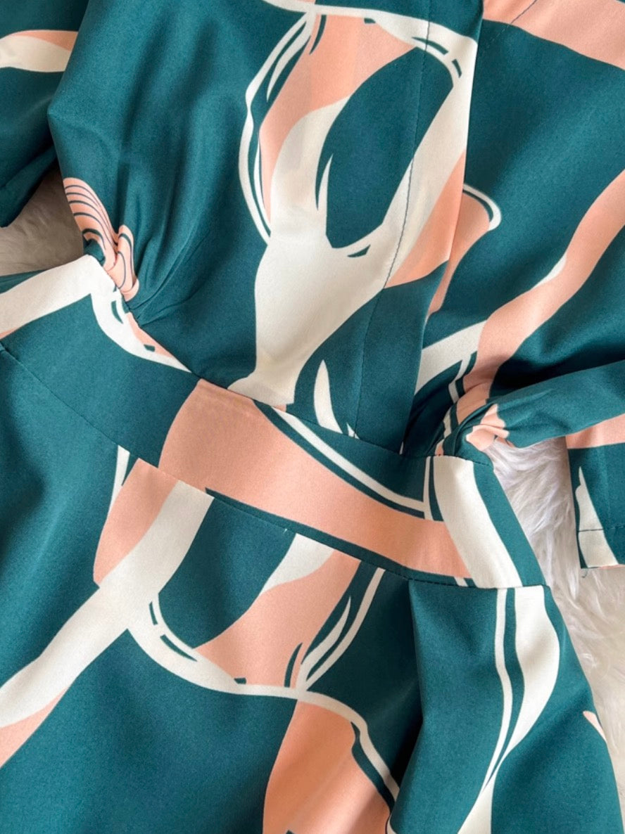 V-neck Printed Chiffon Shirt Dress