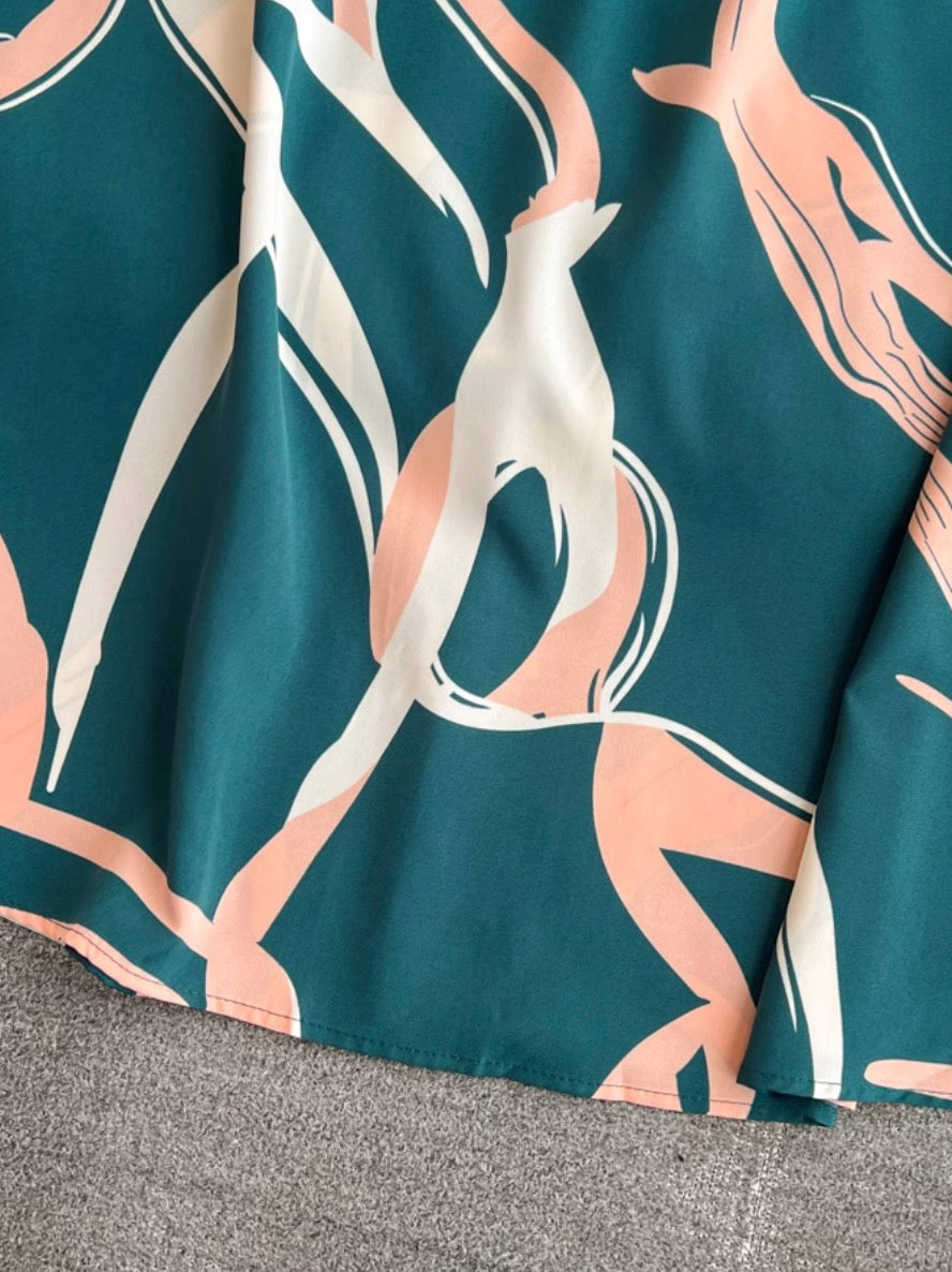 V-neck Printed Chiffon Shirt Dress