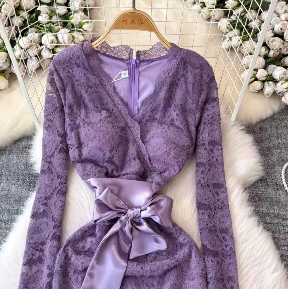 Sexy V-neck Embroidered Lace Dress