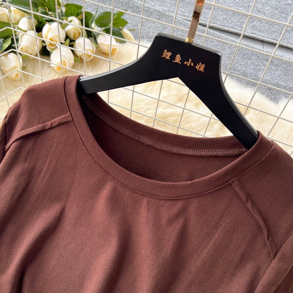 Crew Neck Draped Dress with Belt