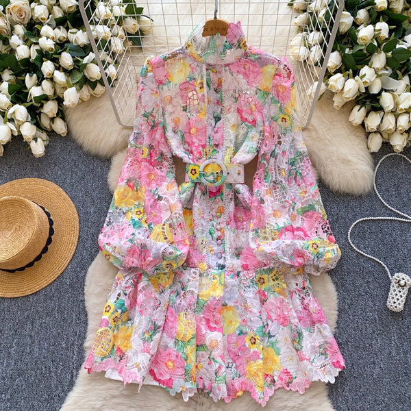 Colorful Hollowed Crochet Lace Dress