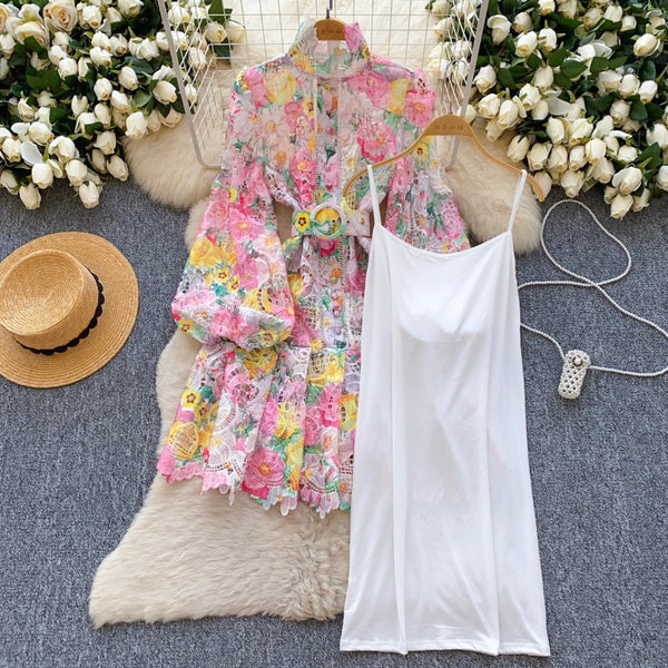 Colorful Hollowed Crochet Lace Dress