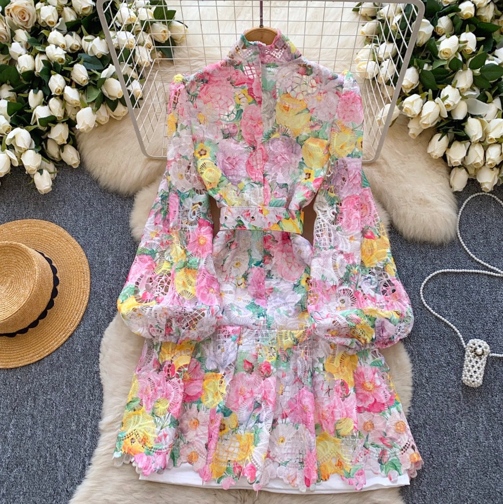 Colorful Hollowed Crochet Lace Dress
