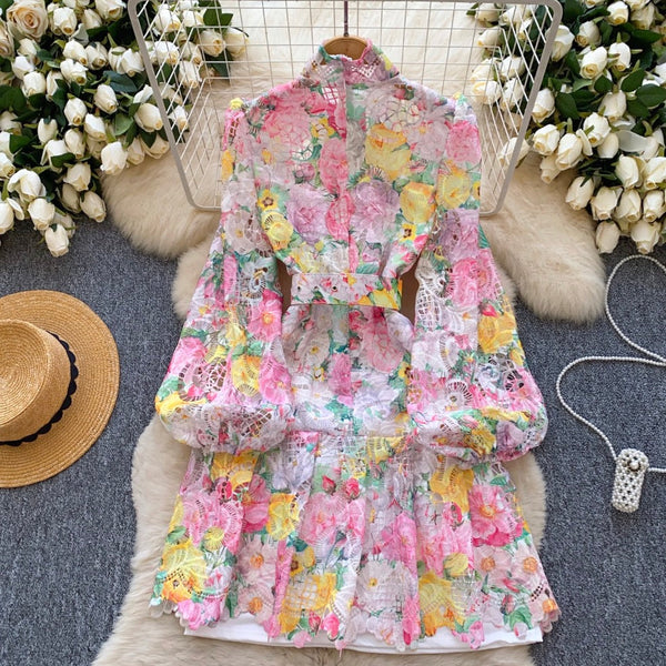 Colorful Hollowed Crochet Lace Dress