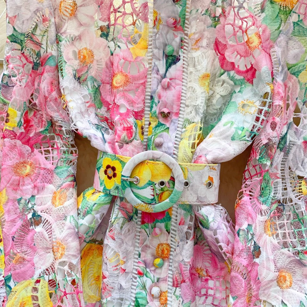 Colorful Hollowed Crochet Lace Dress