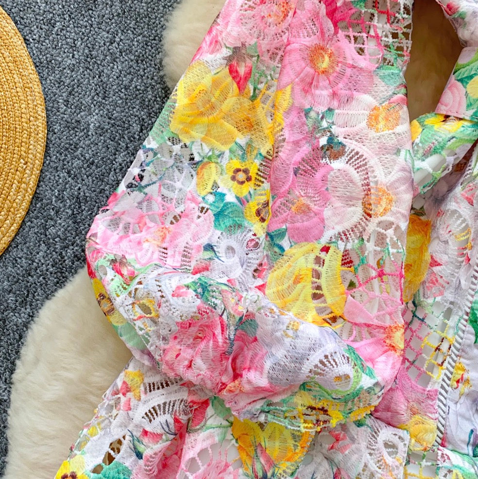 Colorful Hollowed Crochet Lace Dress