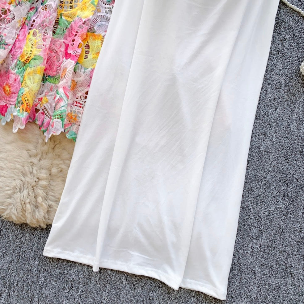 Colorful Hollowed Crochet Lace Dress
