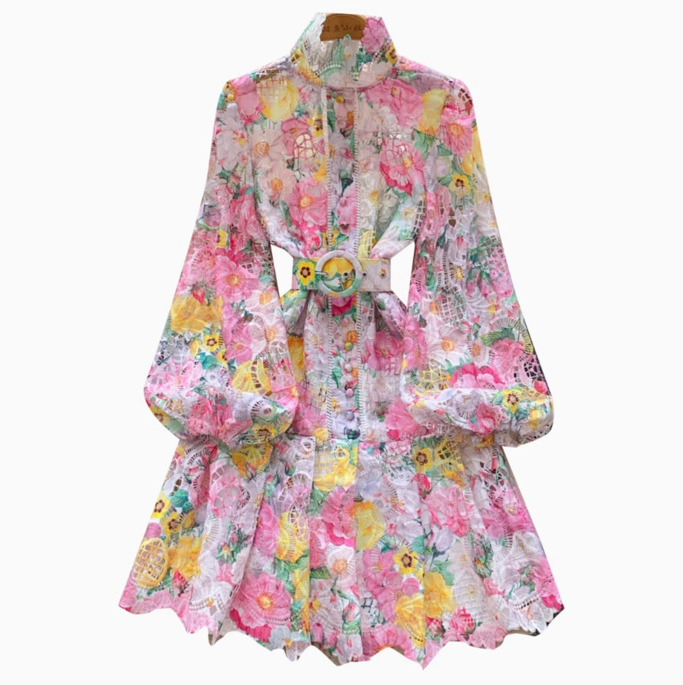 Colorful Hollowed Crochet Lace Dress