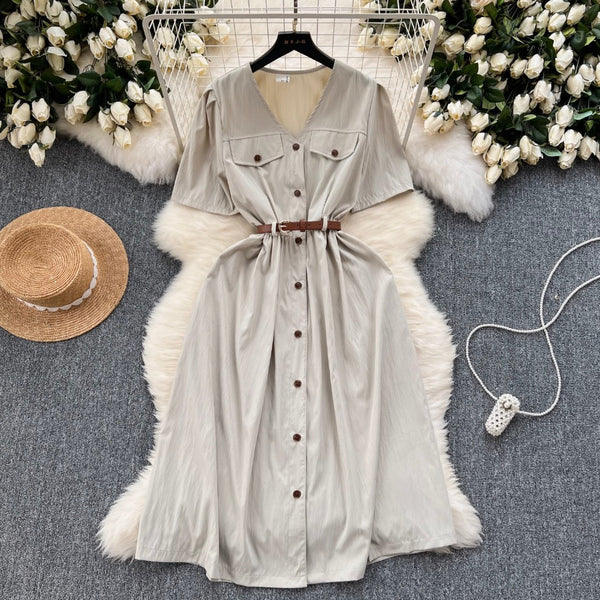 Vintage Short-sleeve Shirt Dress