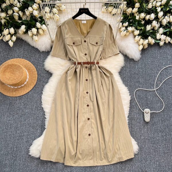 Vintage Short-sleeve Shirt Dress