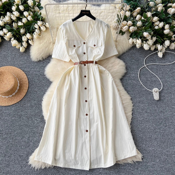 Vintage Short-sleeve Shirt Dress
