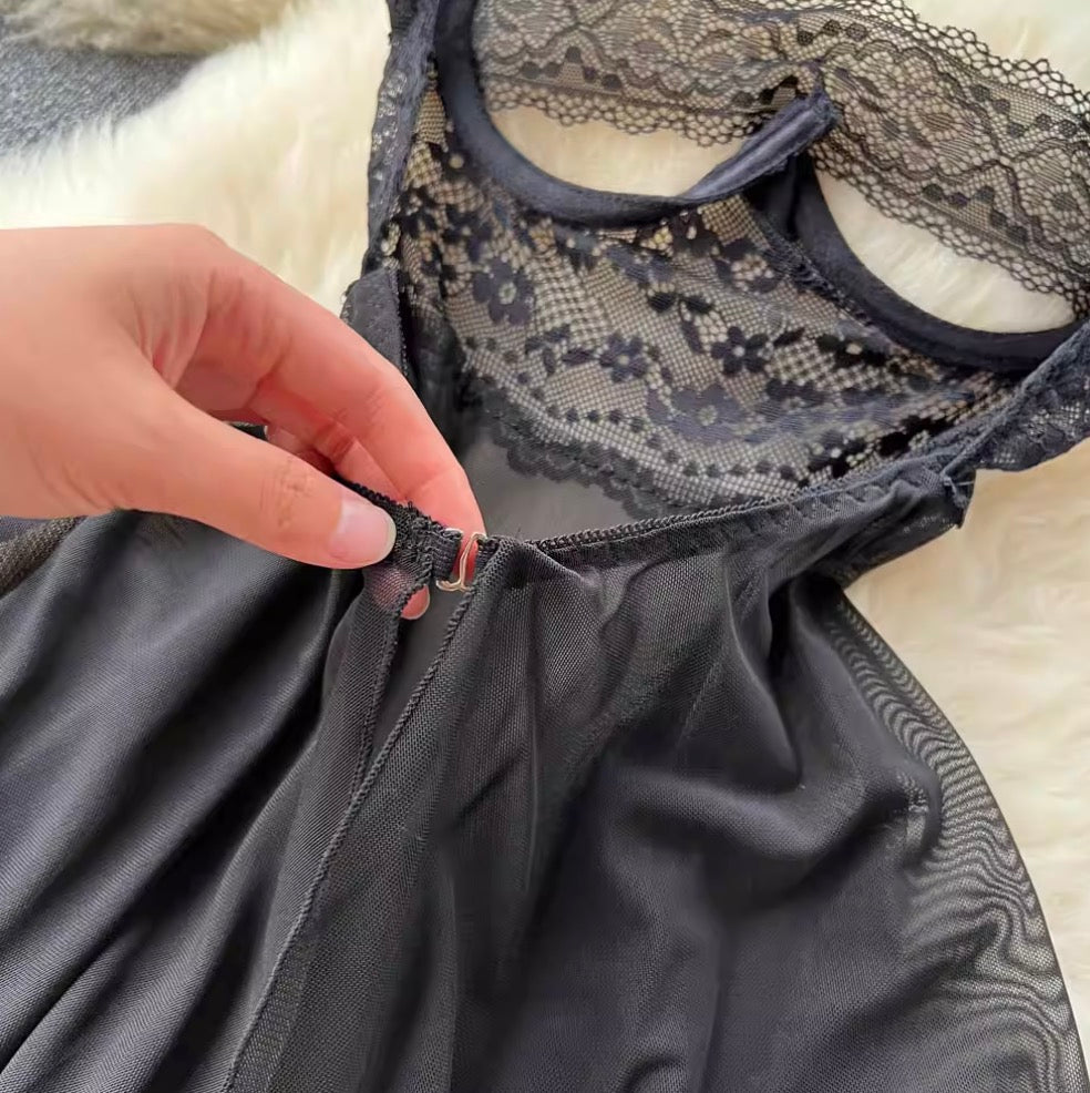 Sexy Black Lace Patchwork Slip Dress