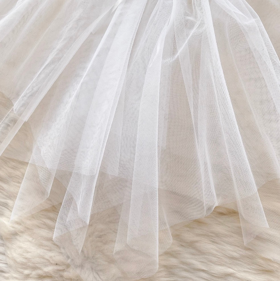 Lace Patchwork Puffy Mesh Slip Dress