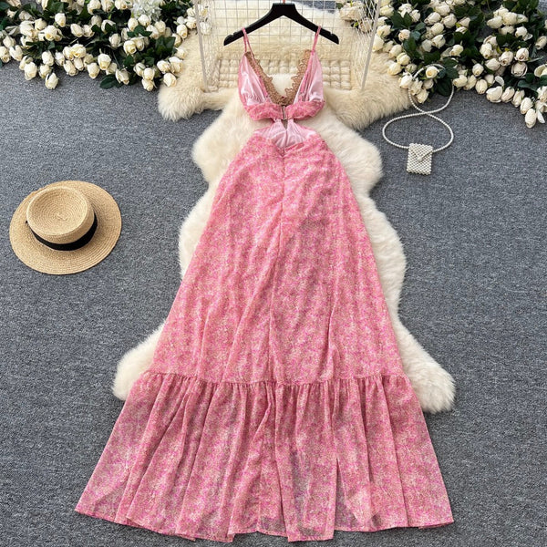 Sexy V-neck Ruffled Lace Slip Dress