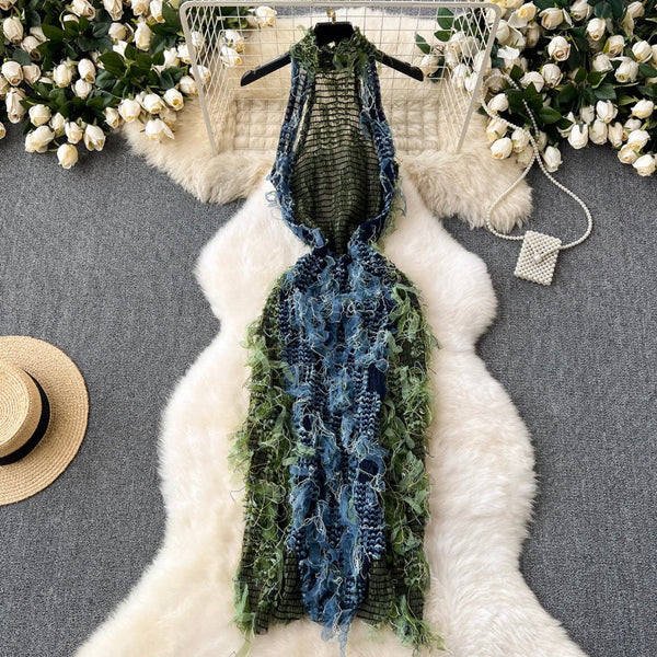 Chic See-through Mesh Fringed Dress