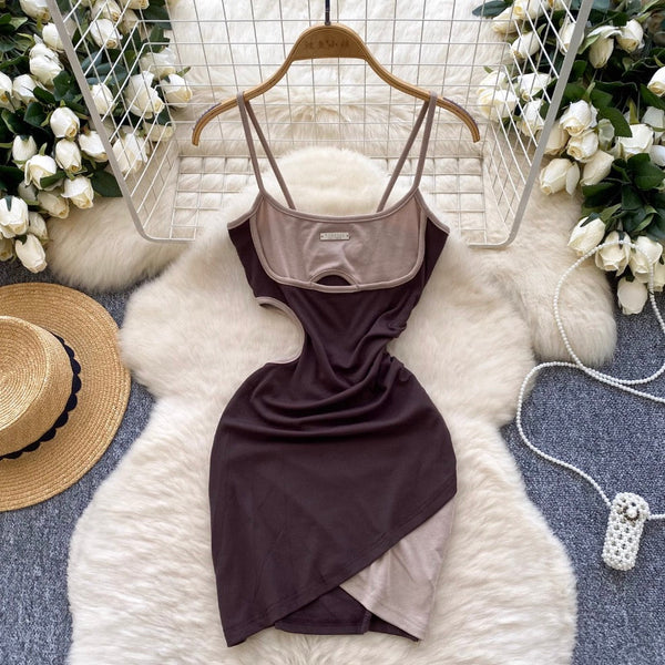 Irregular Design Color Blocking Slip Dress