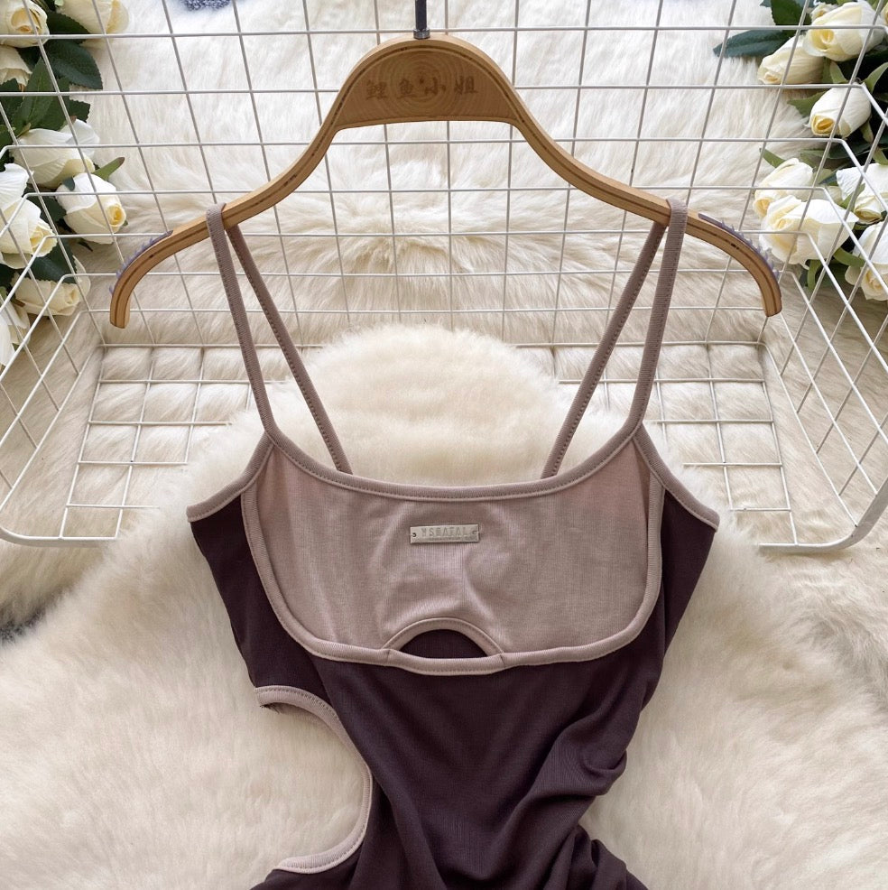 Irregular Design Color Blocking Slip Dress