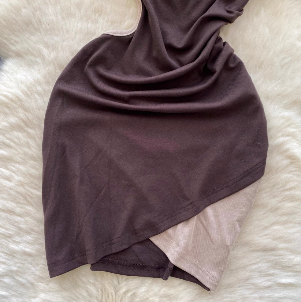 Irregular Design Color Blocking Slip Dress