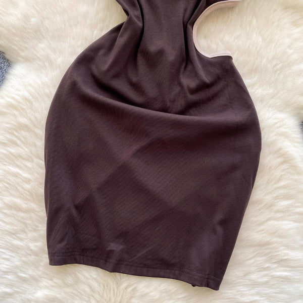 Irregular Design Color Blocking Slip Dress