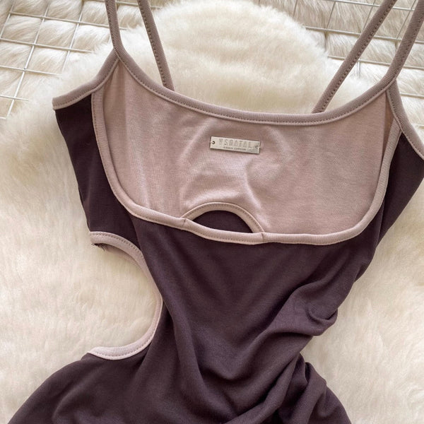 Irregular Design Color Blocking Slip Dress