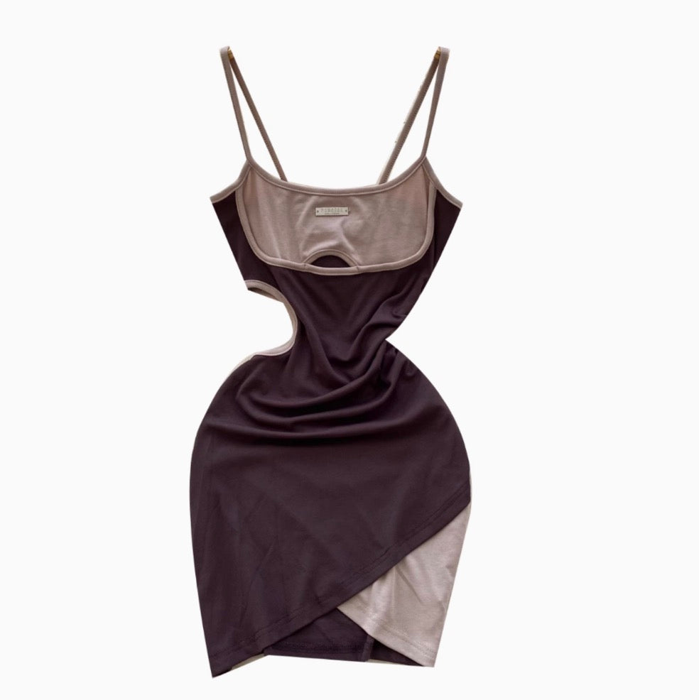 Irregular Design Color Blocking Slip Dress