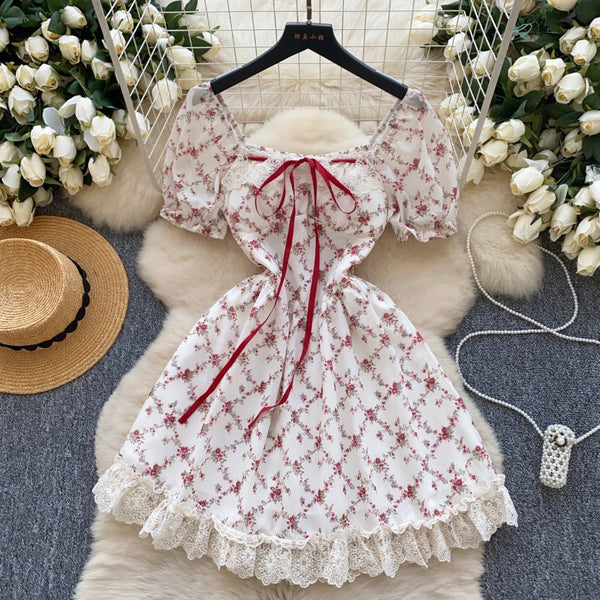 Puffy Sleeve Floral Printed Dress