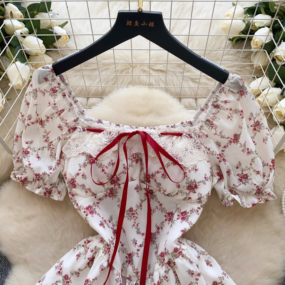 Puffy Sleeve Floral Printed Dress