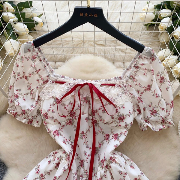 Puffy Sleeve Floral Printed Dress