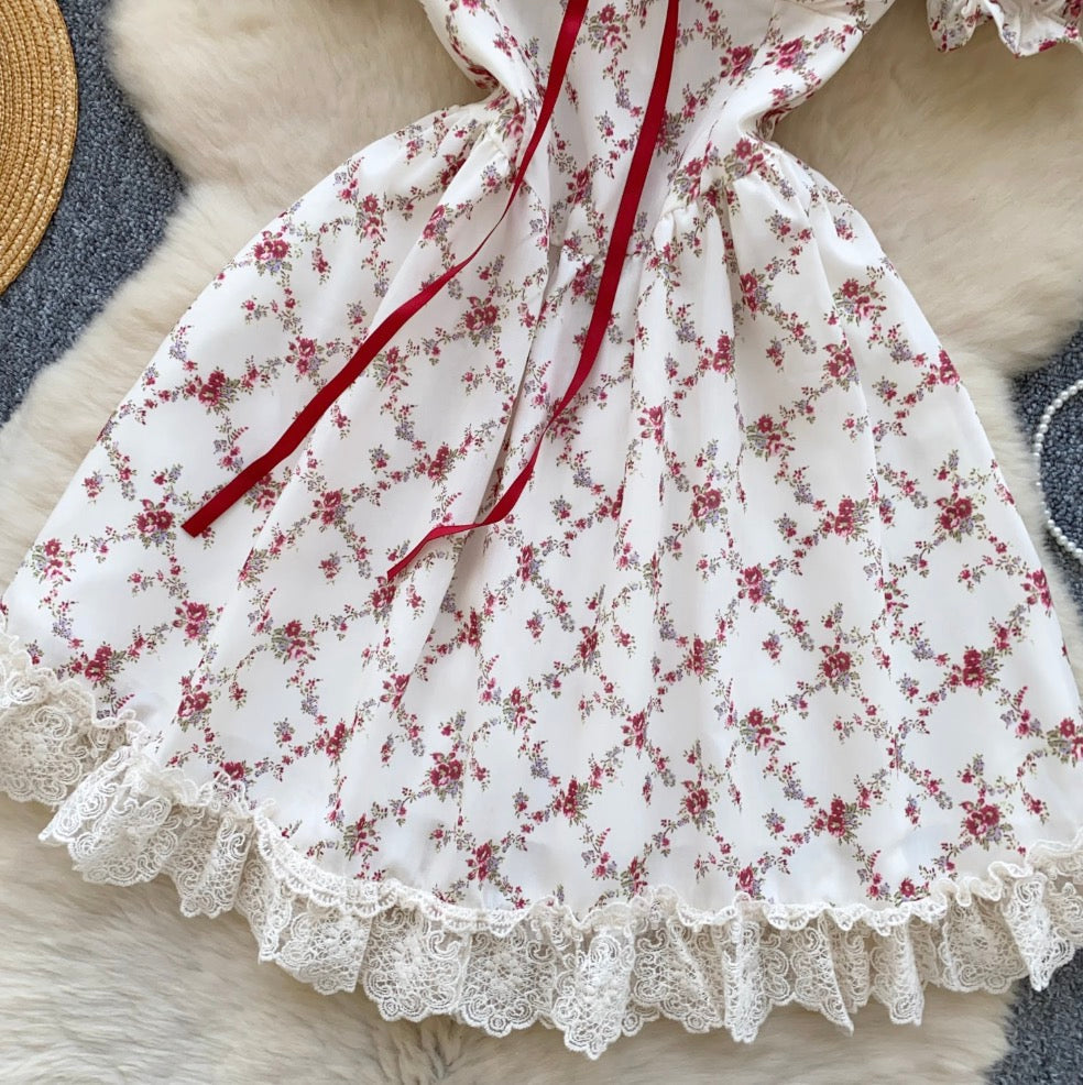 Puffy Sleeve Floral Printed Dress